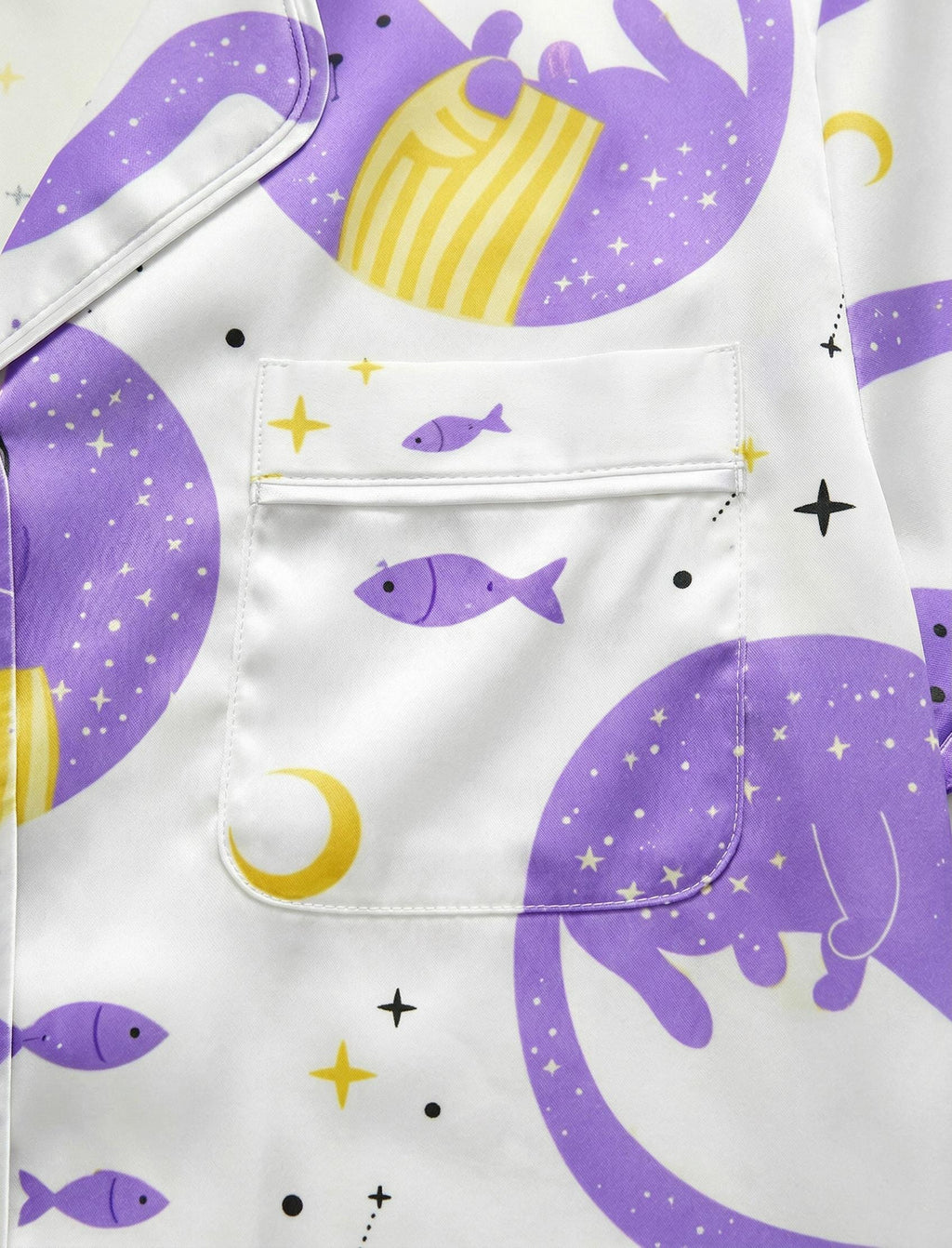Purple Cat Satin Pajama Set, Cute Cat Print , Women’s Lounge Pajamas, Summer Sleepwear Pet Meme Xmas Wedding Pajamas,  Gift for Her