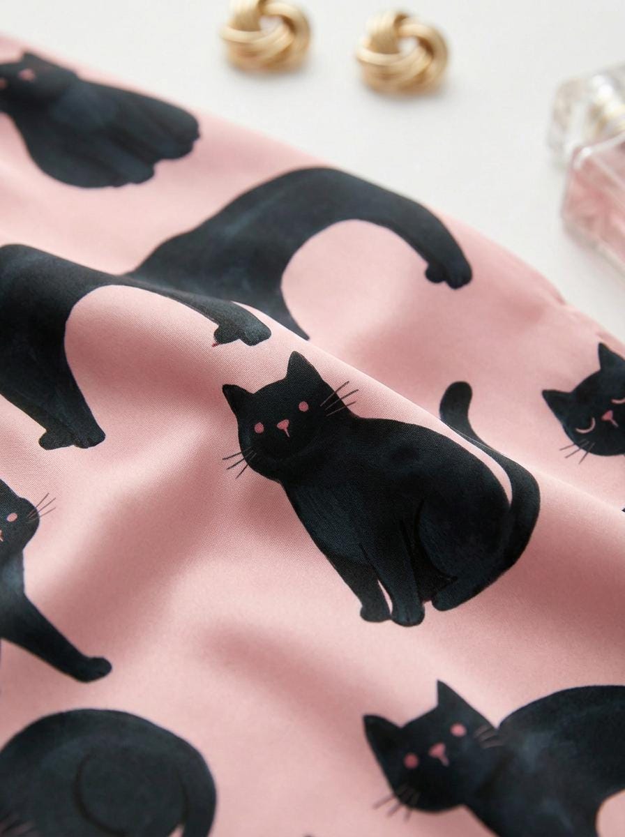 Cat Mom Gift - Cute Kitten Print Pajama Set - Silky Satin Summer Sleepwear - Gift for Pet Lovers