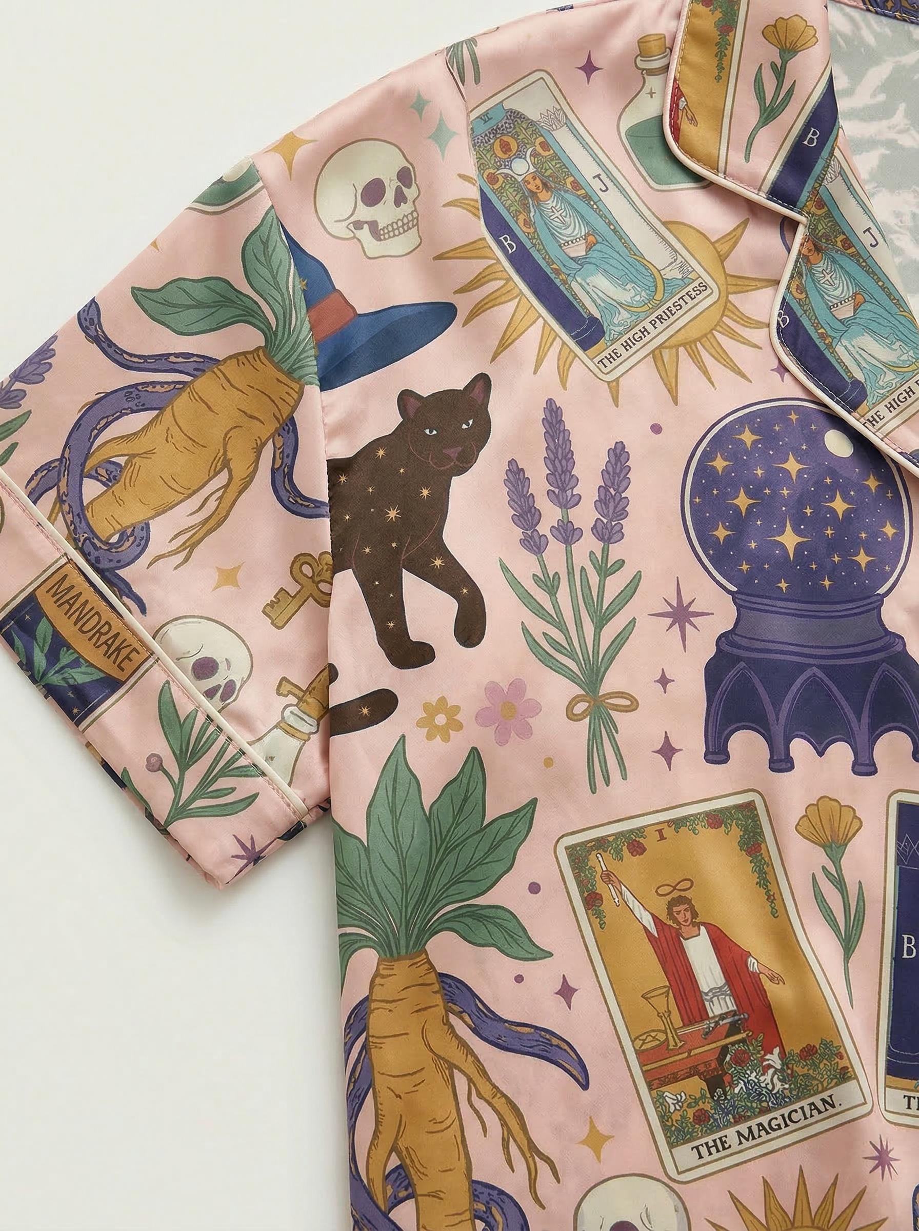 Mystic Tarot Pajama Set - Celestial Witchy Sleepwear - Gothic Sun Moon Nightwear - Astrology Gift for Witch - Dark Academia Loungewear
