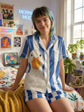 Funny Goose Pajamas for Women, Cute Duck Sleepwear, Blue Stripe Pajama Set, Silly Goose Gift, Cozy Lounge Set Gift for Her