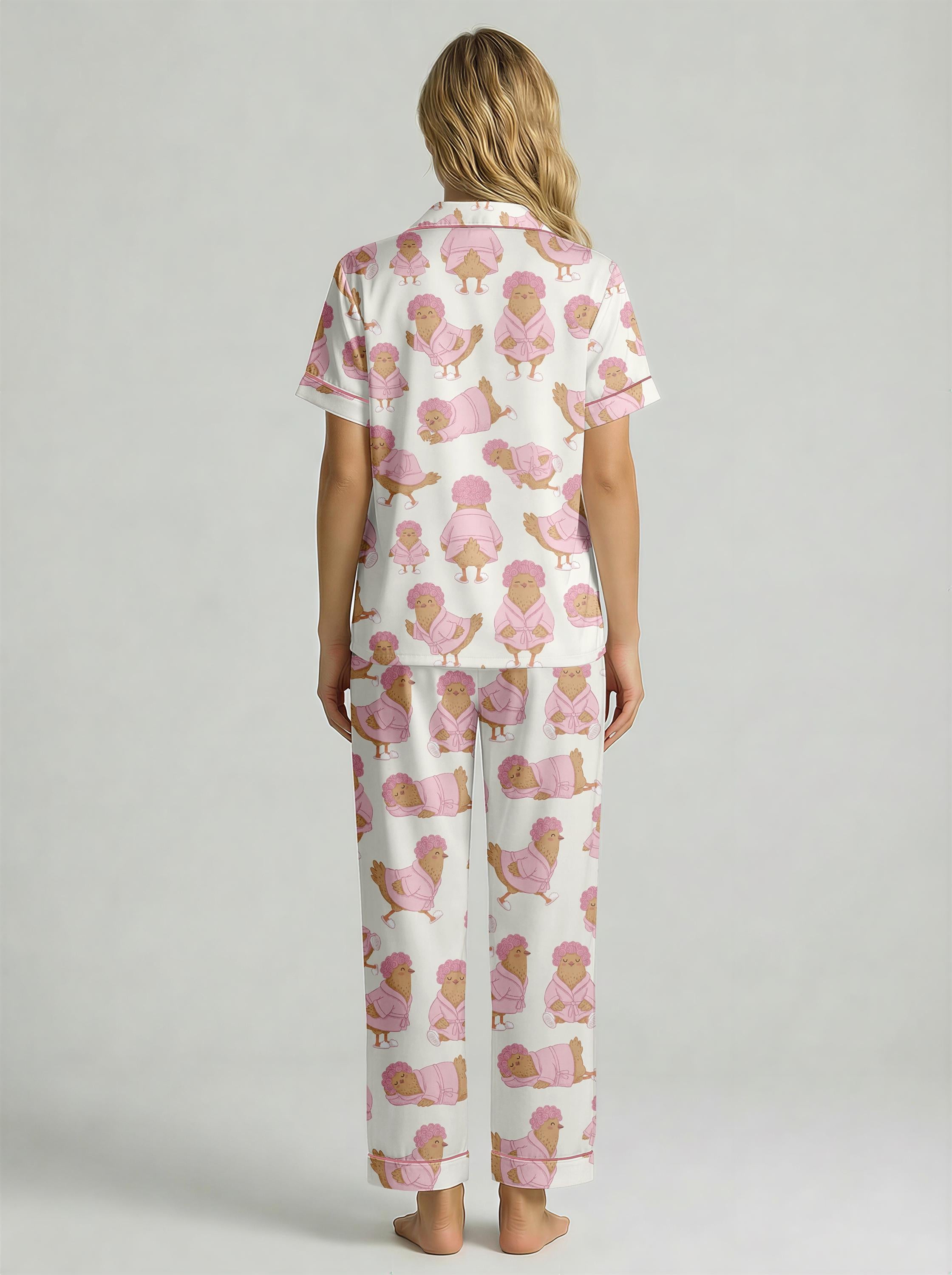 Cute Chicken Pajama Set for Women, Pink Farm Animal Pajamas, Cottagecore Chicken Sleepwear, Funny Chicken Gift for Mom, Mothers Day Pajamas