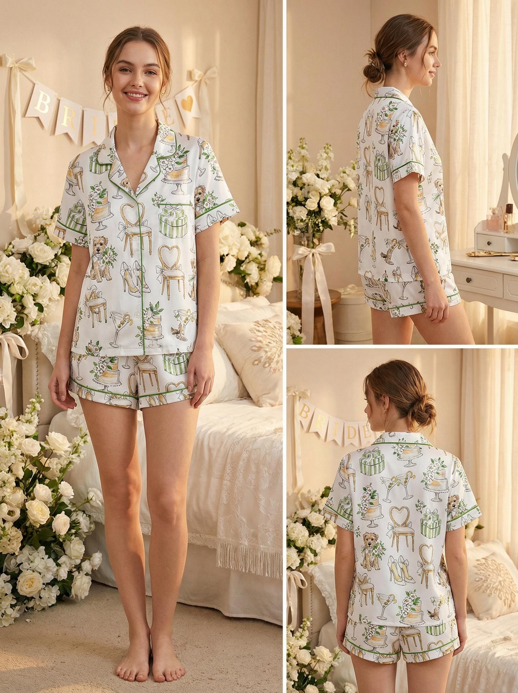 Custome Bridal Wedding Pajamas Set – Bride & hand drwn Sleepwear, Engagement Gift Pajamas, Bridal Shower Pajamas,Wedding Gift for Bride