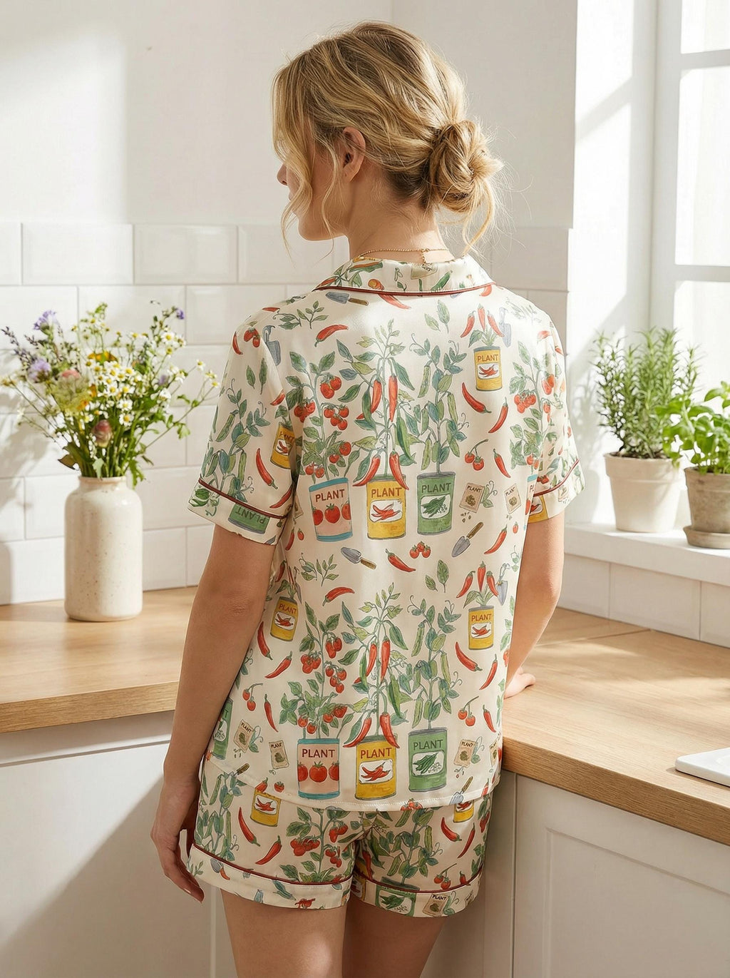 Garden Lover Pajamas for Women, Tomato Vegetable Print Sleepwear, Spring Plant Pajama Set, Funny Gift for Mom or Gardener