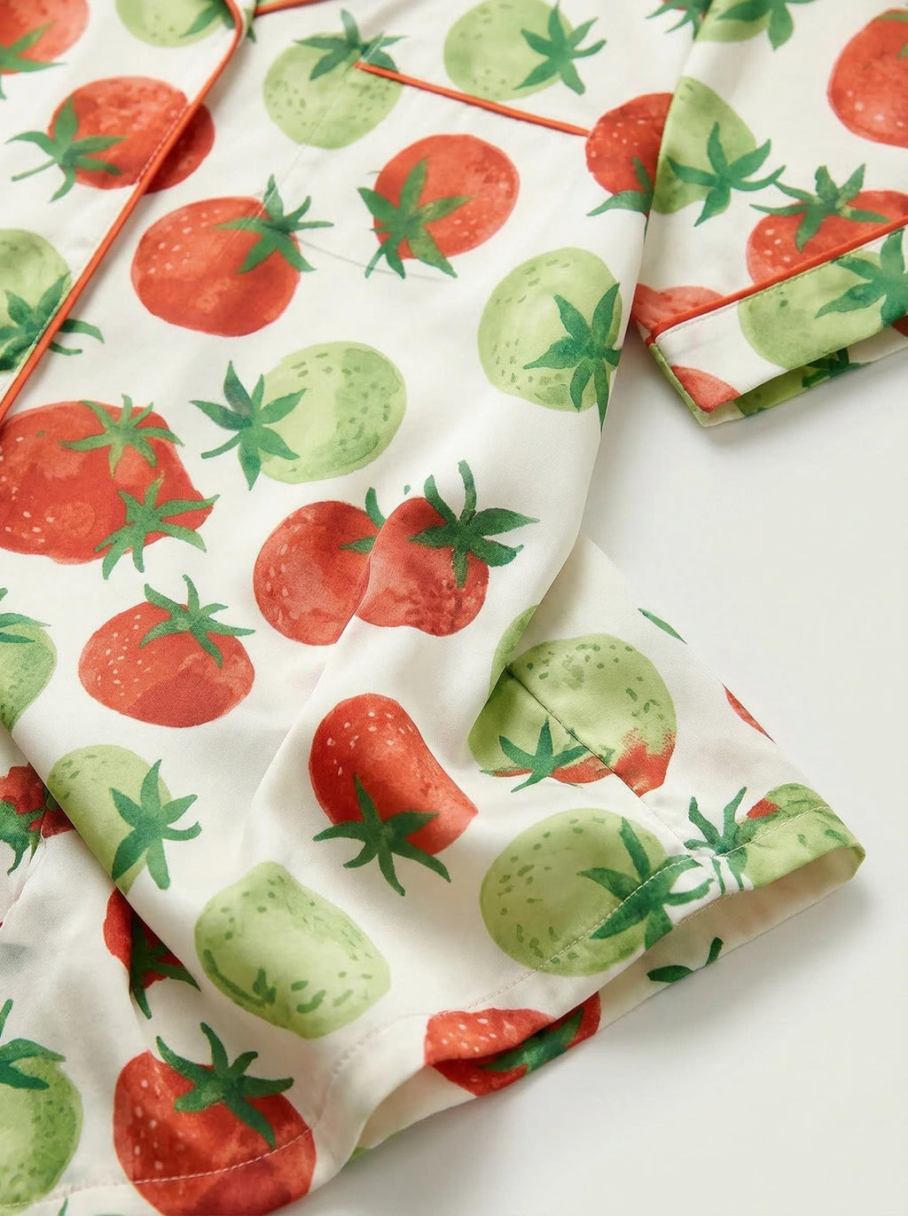Tomato Print Pajamas for Women, Satin Pajama Set, Summer shorts Lounge , Soft Sleepwear Set, Gift Pajamas for Her,Sleepover night