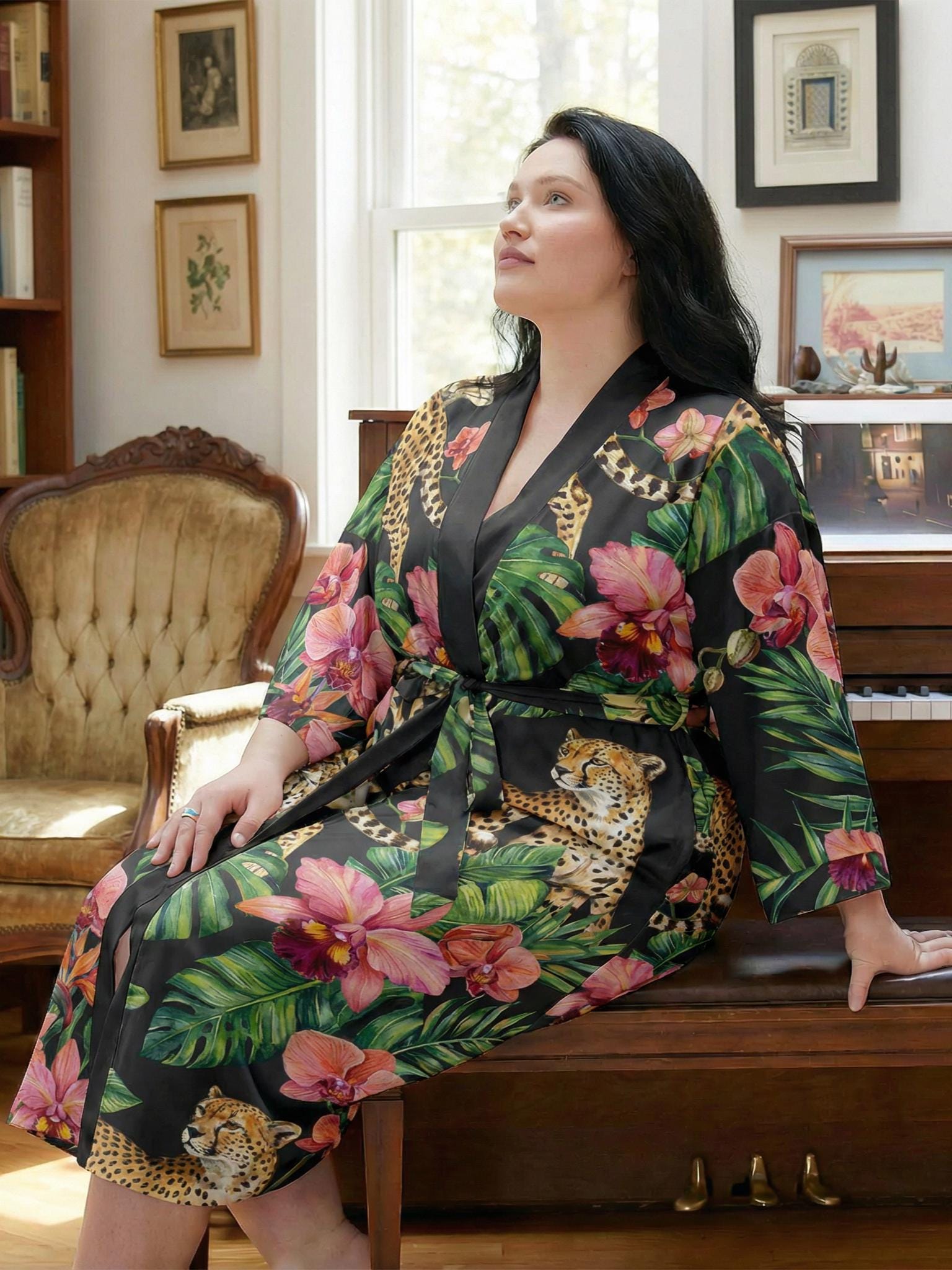 Mother’s Day Gift for Mom, Matching Mother Daughter Robe Set, Tropical Leopard Kimono Robe, Soft Satin Lounge Wear, Gift from Daughter
