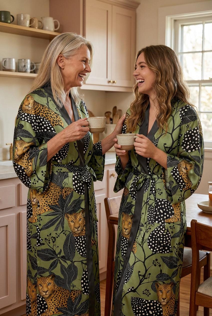 Mother’s Day Gift for Mom, Leopard Kimono Robe，Matching Mother Daughter Robe Set, Soft Lounge Wear, Gift from Daughter