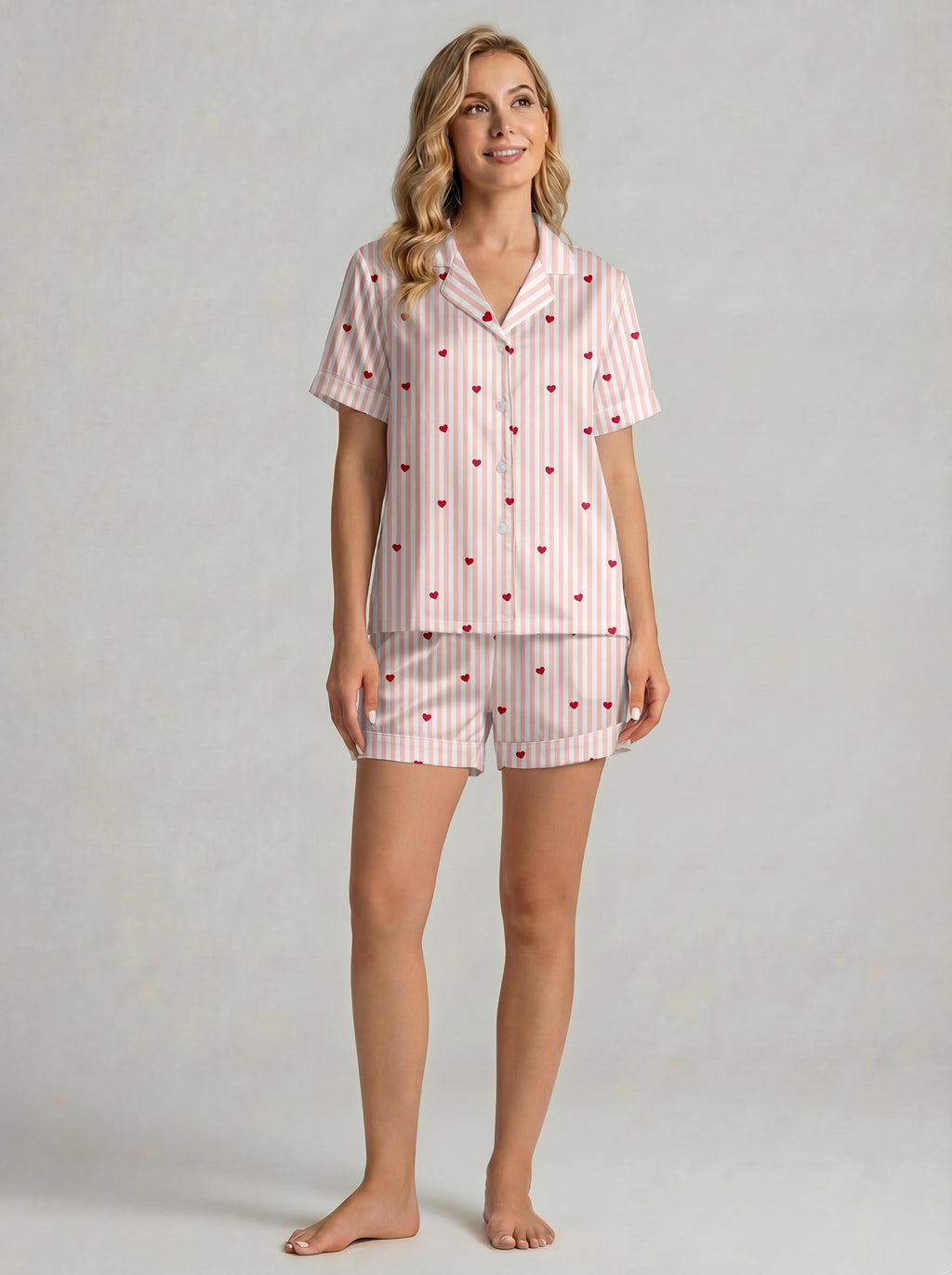 galentines day Pajama Set for Women,Cute  Loungewear for sleepover ,  Pink Stripe  Sleepwear, Button Shorts Set, Summer Gift for Her