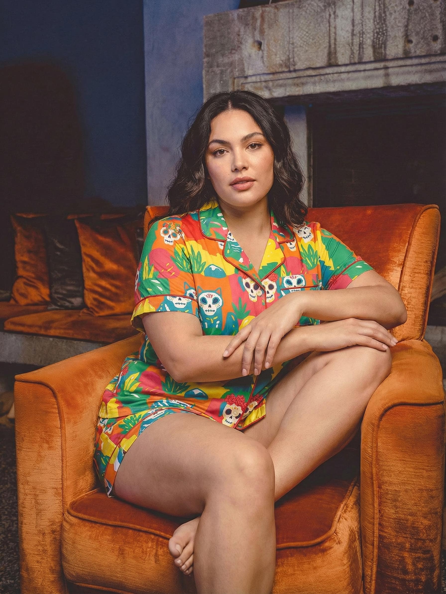 Day of the Dead Pajama Set for Women, Mexican Sugar Skull Print Sleepwear, Dia de los Muertos Pajamas, Colorful Satin Loungewear
