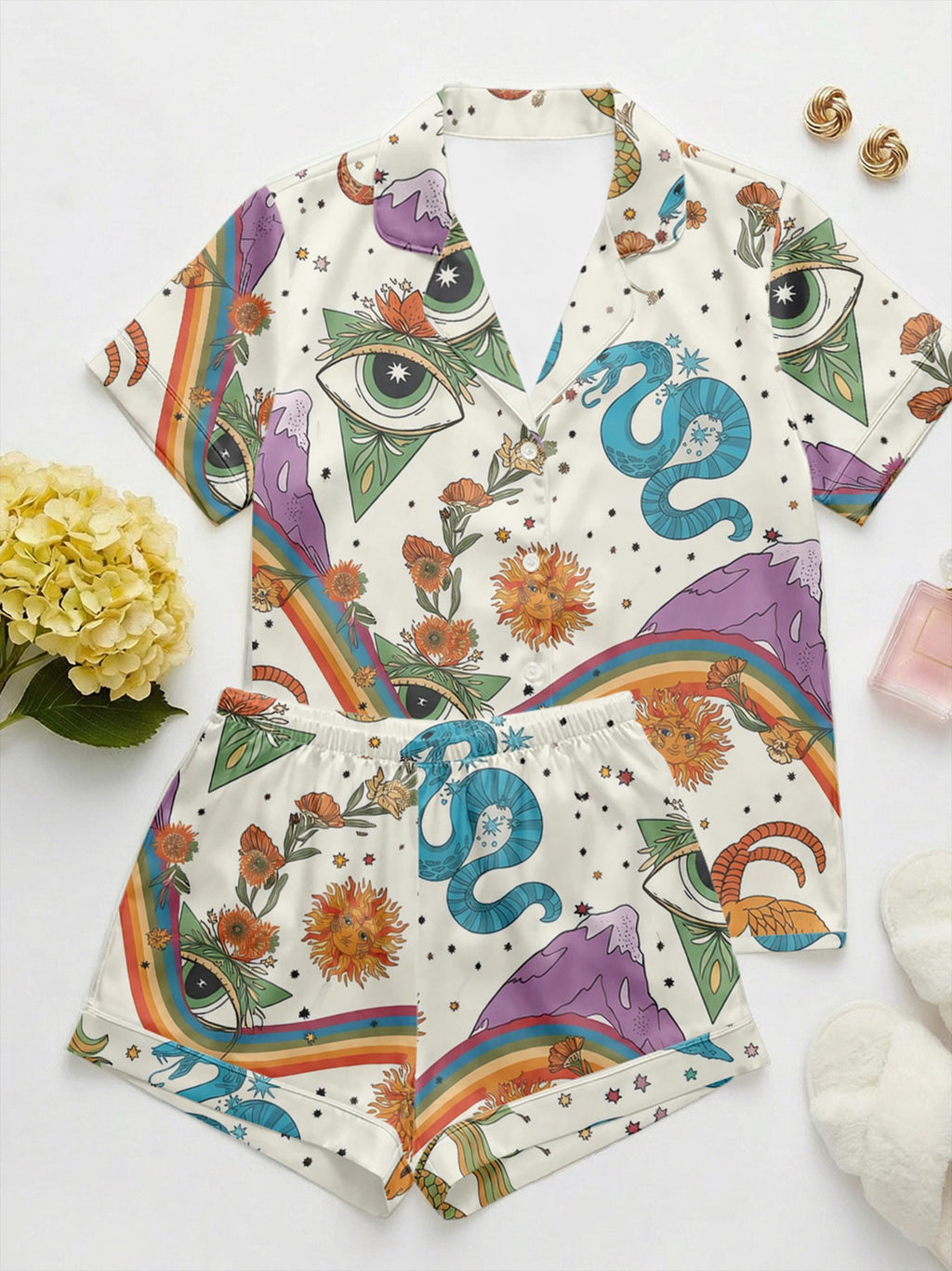 Mystic Print Pajama Set,  Witchy Sleepwear, Pajamas for her, galentines day gifts, Birthday Gift for Her