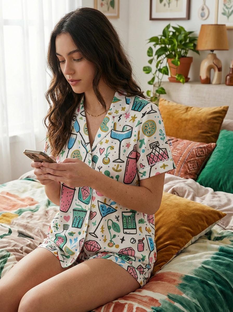 Personalized Cocktail Print Pajama Set, Bachelorette Party Sleepwear, Summer Lounge Shorts