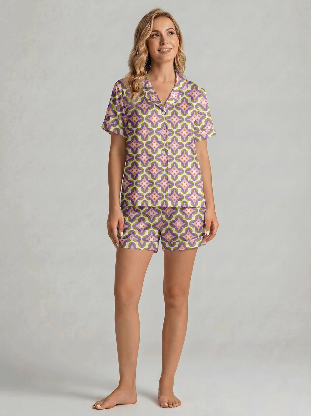 Vintage Boho Print Pajama Set for Women, Luxury Sleepwear, Aesthetic Sleepwear Set, Bridesmaid Gift, Mothers Day Gift for Her, Chic Summer