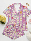 Mahjong Pajama Set for Women, Lucky Print Sleepwear, Game Night Satin PJs, Mah Jongg Gift for Her, Mother's Day Gift ,Fun Social Gamer Gift