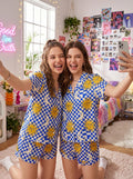 Women's Celestial Sun Moon Pajama Set, Sleepover Party Sleepwear, Summer Lounge Shorts