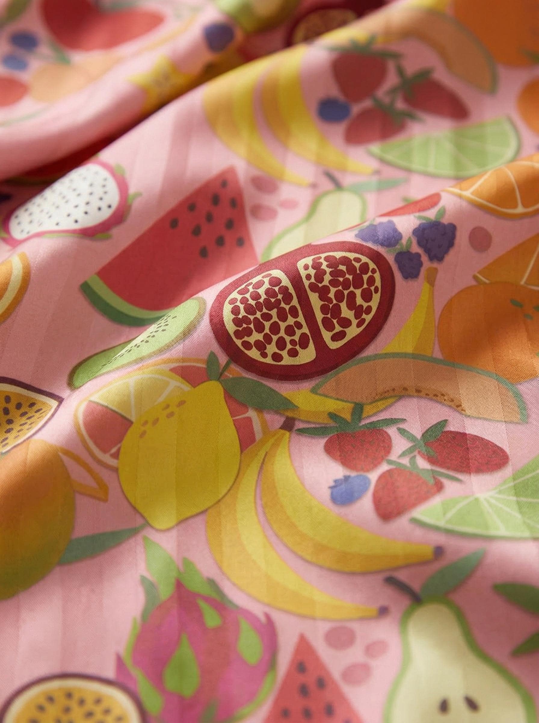 Silky Satin Tropical Fruit Pajama Set, Summer Vacation Sleepwear