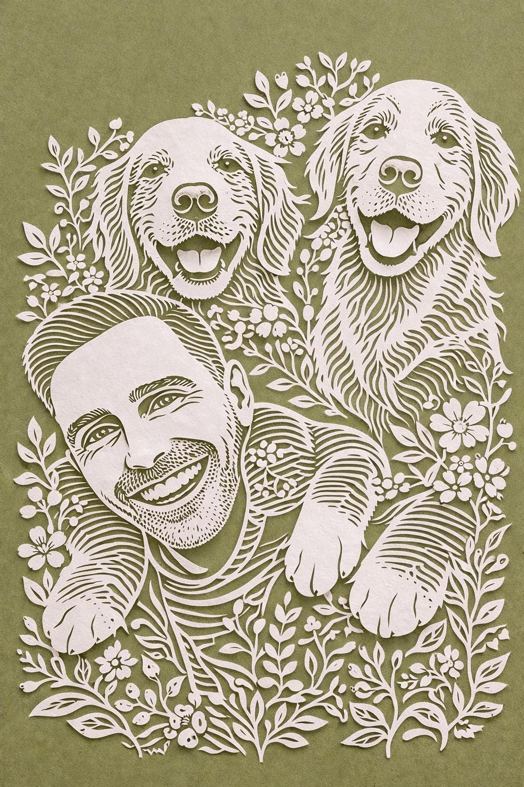 Personalized Pet /Owner Portrait,Custom Pet Paper Cut Portrait from Photo,Dog Portrait Gift, Family / Birthday Gift,Pet Memorial Art