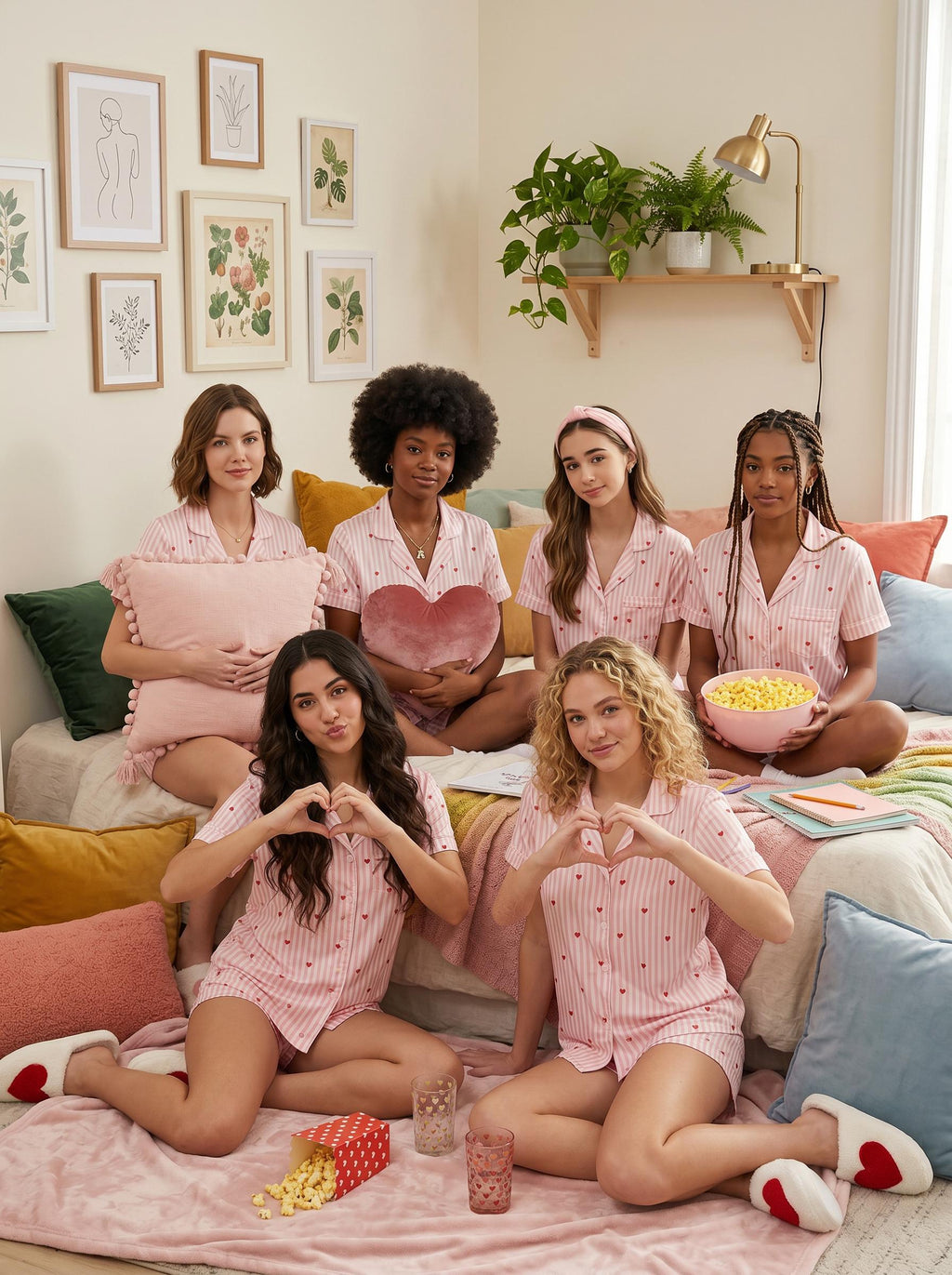 galentines day Pajama Set for Women,Cute  Loungewear for sleepover ,  Pink Stripe  Sleepwear, Button Shorts Set, Summer Gift for Her