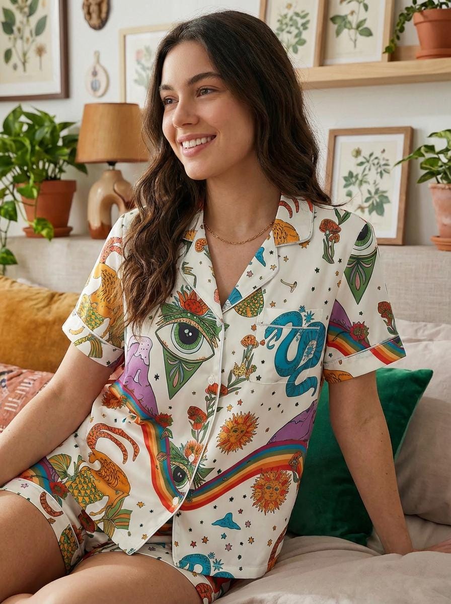 Mystic Print Pajama Set,  Witchy Sleepwear, Pajamas for her, galentines day gifts, Birthday Gift for Her