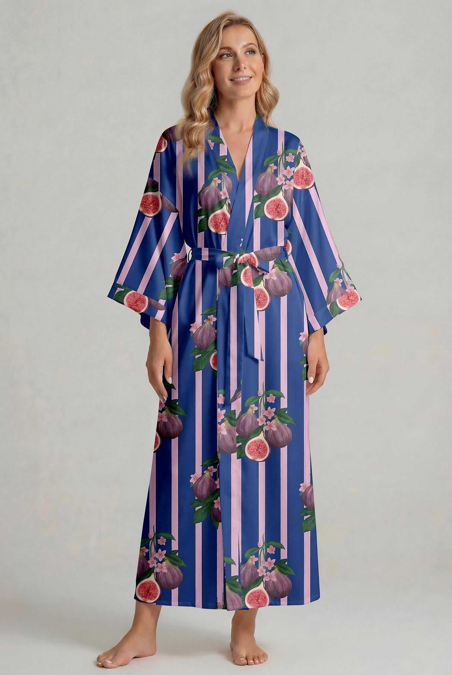 Satin Fig Stripe Pajama Set, Cottagecore Summer Sleepwear, Women's Loungewear
