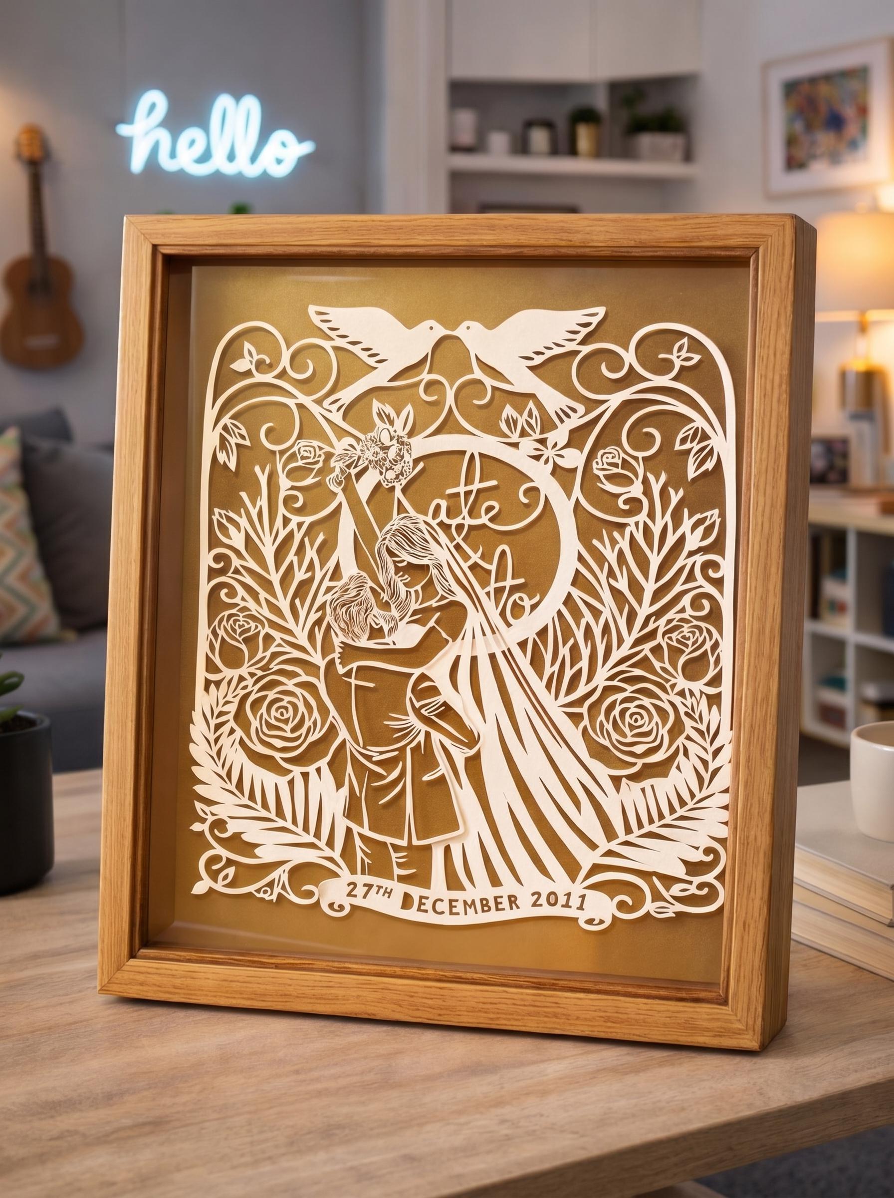 Custom Wedding Paper Cut Portrait from Photo, 1st Anniversary Gift, Personalized Couple Portrait, Bridal Gift, Wall Art Decor