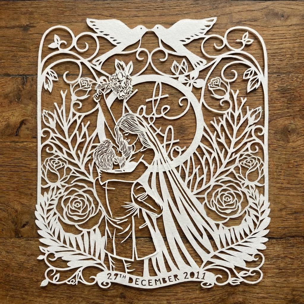 Custom Wedding Paper Cut Portrait from Photo, 1st Anniversary Gift, Personalized Couple Portrait, Bridal Gift, Wall Art Decor