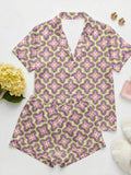 Vintage Boho Print Pajama Set for Women, Luxury Sleepwear, Aesthetic Sleepwear Set, Bridesmaid Gift, Mothers Day Gift for Her, Chic Summer