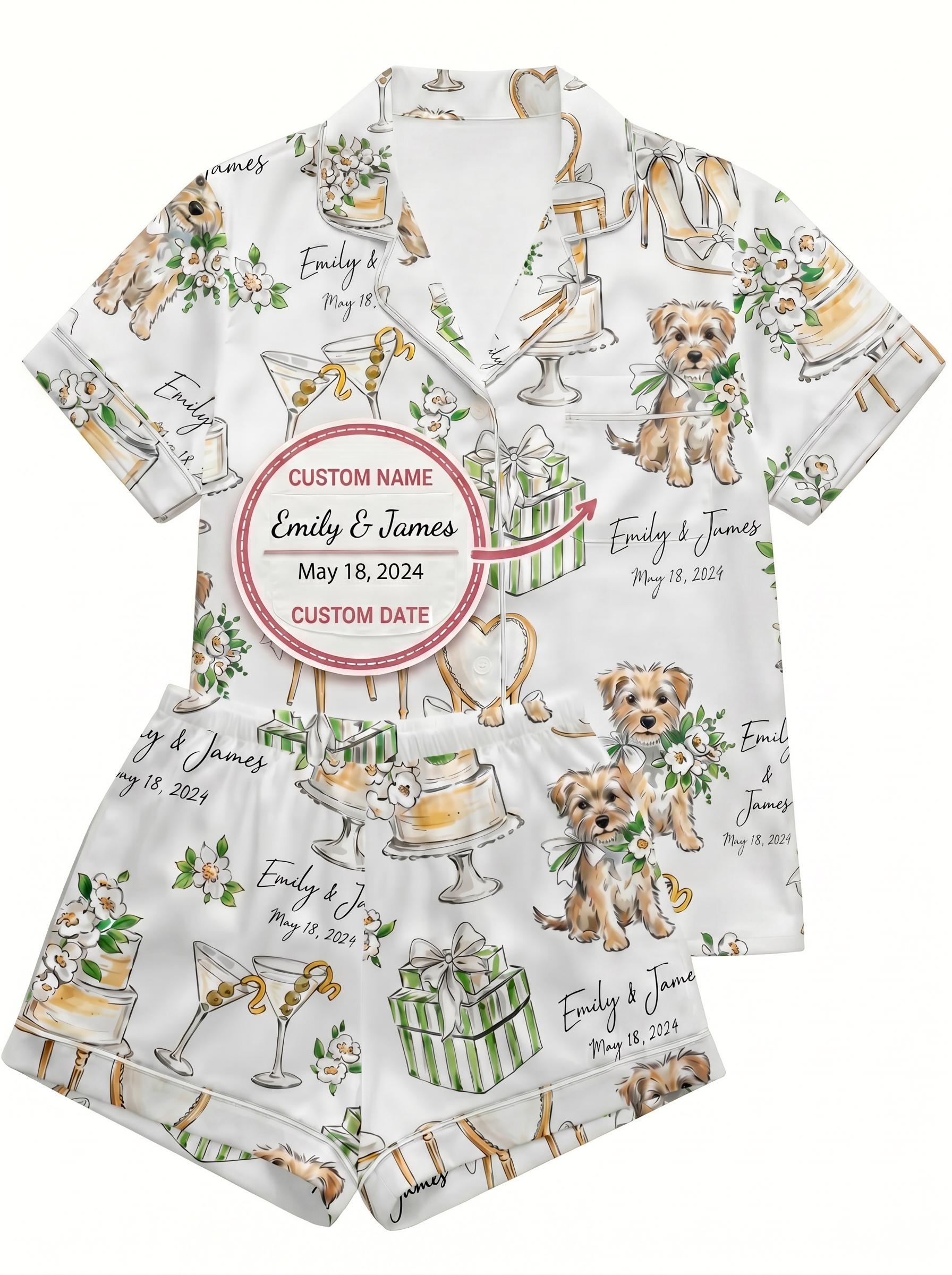 Custome Bridal Wedding Pajamas Set – Bride & hand drwn Sleepwear, Engagement Gift Pajamas, Bridal Shower Pajamas,Wedding Gift for Bride