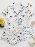 Custom Graduation Pajama Set, Personalized Duck Print Satin Sleepwear, Gift for Daughter