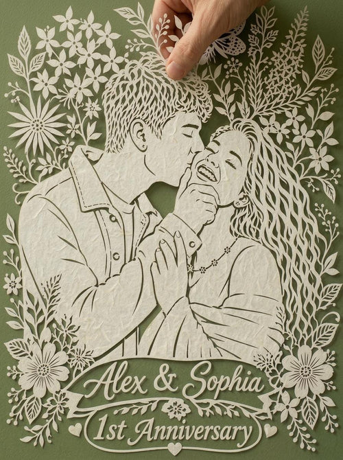 Custom Paper Cut Portrait from Photo, 1st Anniversary Gift for Couple, Personalized Wedding Paper Art, Romantic Photo Gift, Wall Decor