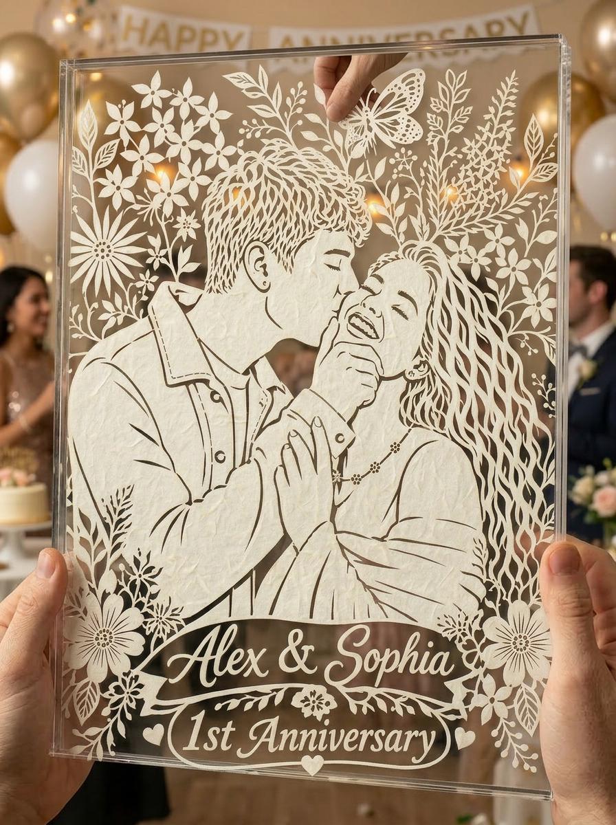 Custom Paper Cut Portrait from Photo, 1st Anniversary Gift for Couple, Personalized Wedding Paper Art, Romantic Photo Gift, Wall Decor