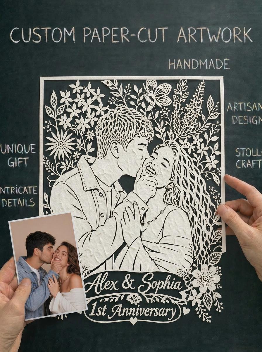 Custom Paper Cut Portrait from Photo, 1st Anniversary Gift for Couple, Personalized Wedding Paper Art, Romantic Photo Gift, Wall Decor