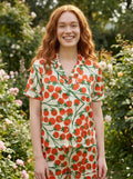 Women’s Short Sleeve Pajama Set – Tomato Print Sleepwear,  Spring/Summer Loungewear for Home