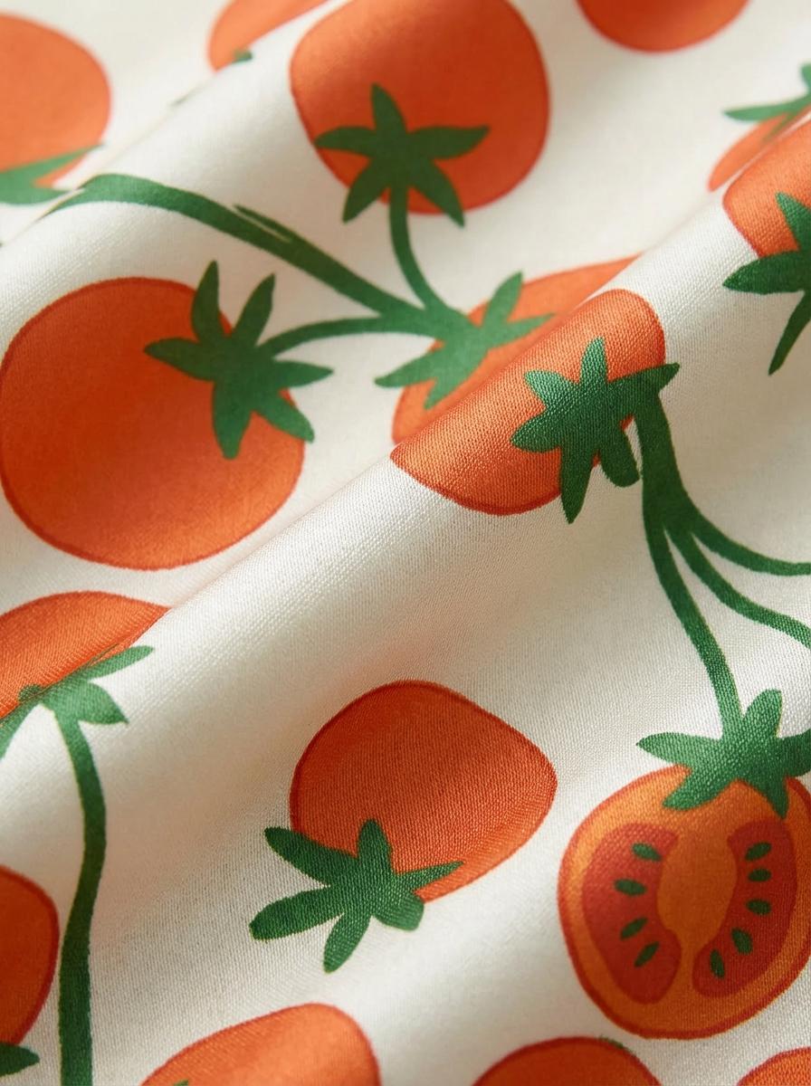 Hand-Drawn Fruit Women’s  Pajama Set ,tomato art print Sleepwear, Summer loungewear for her,satin pajamas for mothers day