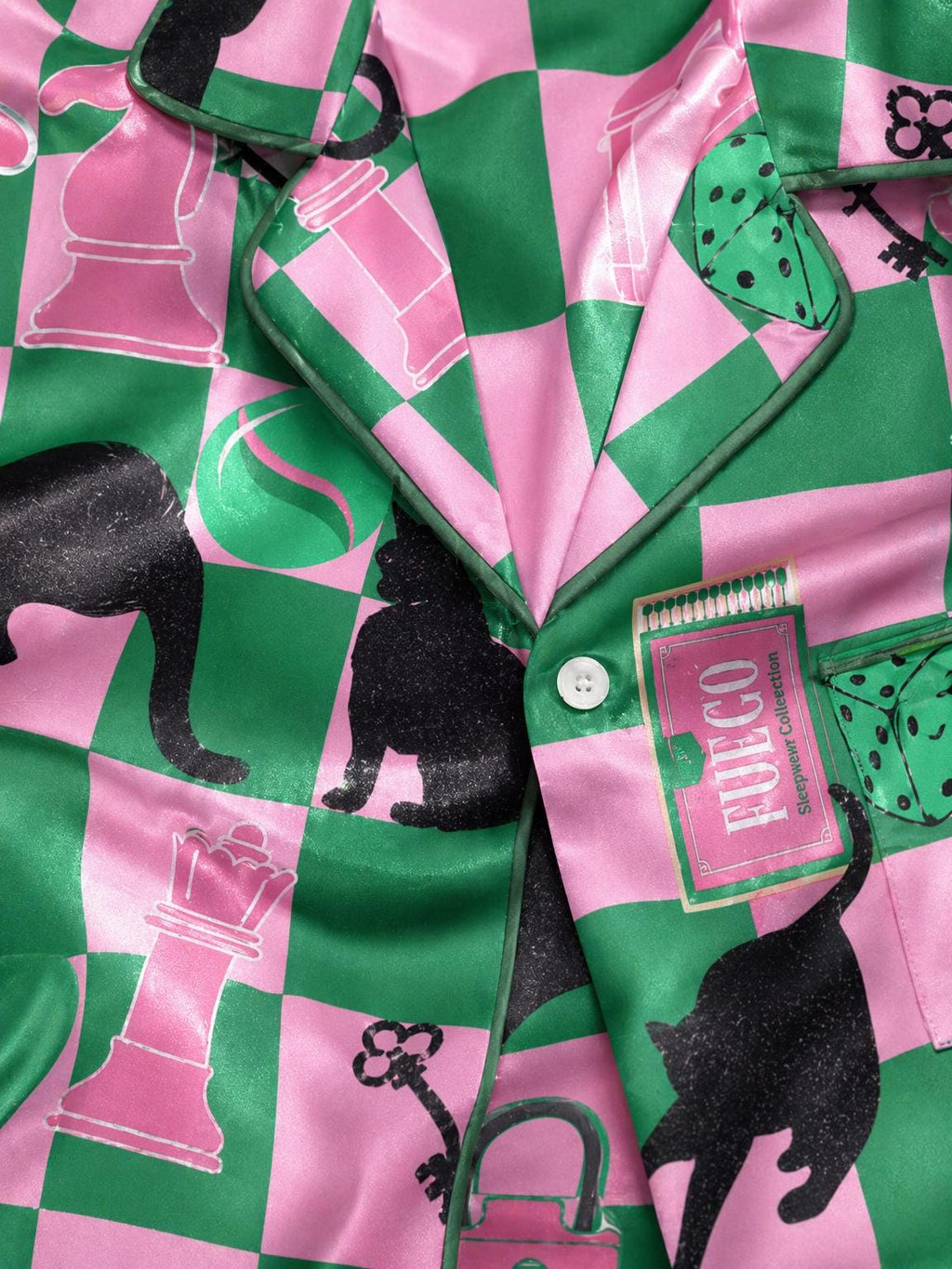 Cat Pajama Set for Women, Checkerboard Chess Print Satin Sleepwear, Dopamine Color Pajamas, Cute Cat Loungewear, Summer Pajama Shorts Set