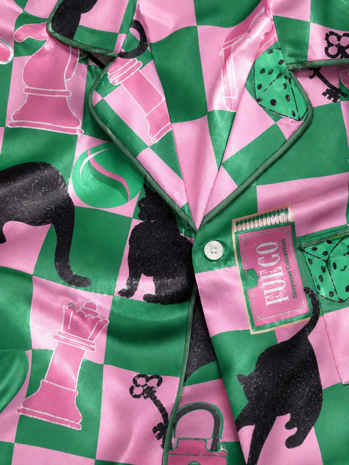 Cat Pajama Set for Women, Checkerboard Chess Print Satin Sleepwear, Dopamine Color Pajamas, Cute Cat Loungewear, Summer Pajama Shorts Set