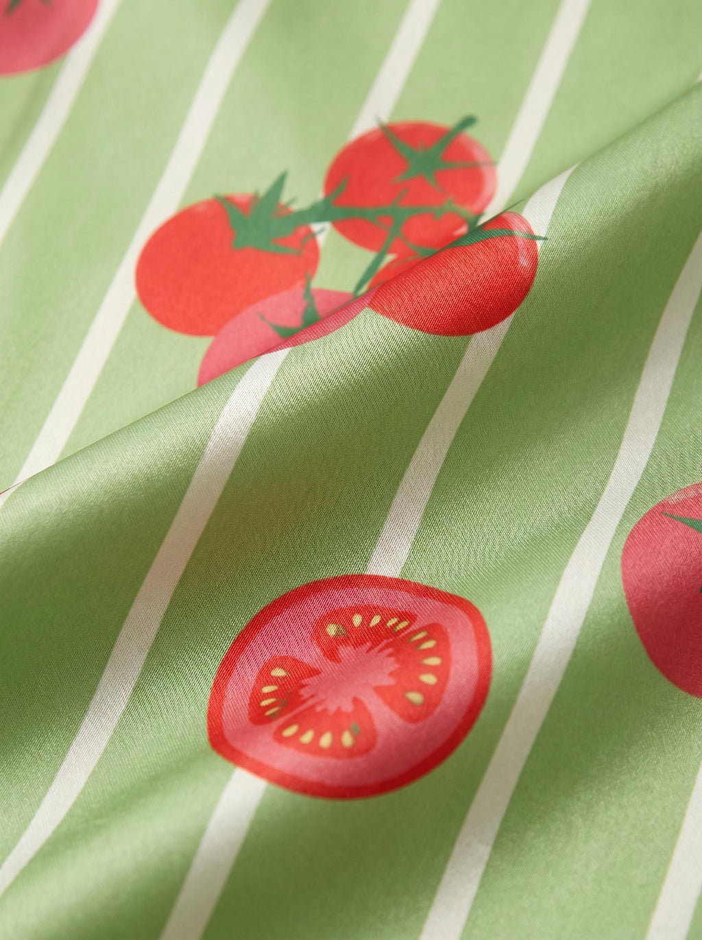 Tomato Satin Pajama Set for Women, Summer Fruit Print Sleepwear, Striped Satin Pajamas, Cute Print Loungewear, Pajama Shorts Set