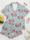 Animal Mahjong Satin Pajama Set, Cute Dog & Cat Pajamas, Summer Short PJs, Mahjong Party Outfit, Gift for Mahjong Lovers, Mother’s Day Gift
