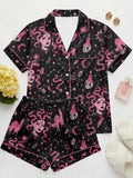 Gothic Medusa Satin Pajama Set, Witchy Aesthetic PJs, Skull & Snake Print Sleepwear, Dark Goth Lounge Set, Halloween Pajamas, Gift for Her