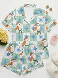 Cute Duck Satin Pajama Set, Kpop Idol Summer Pajamas, Checkerboard Star Print PJs, Dopamine Aesthetic Sleepwear