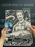 Custom Fishing Papercut Portrait from Photo, Father’s Day Gift for Dad, Personalized Fisherman Gift, Grandpa Gift, Fishing Lover Wall Art