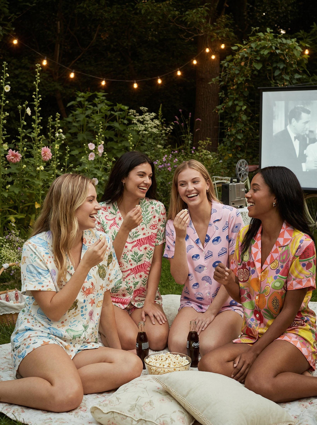 Satin Pajama Set Women, Tiger Botanical Print Sleepwear, Summer Garden Loungewear