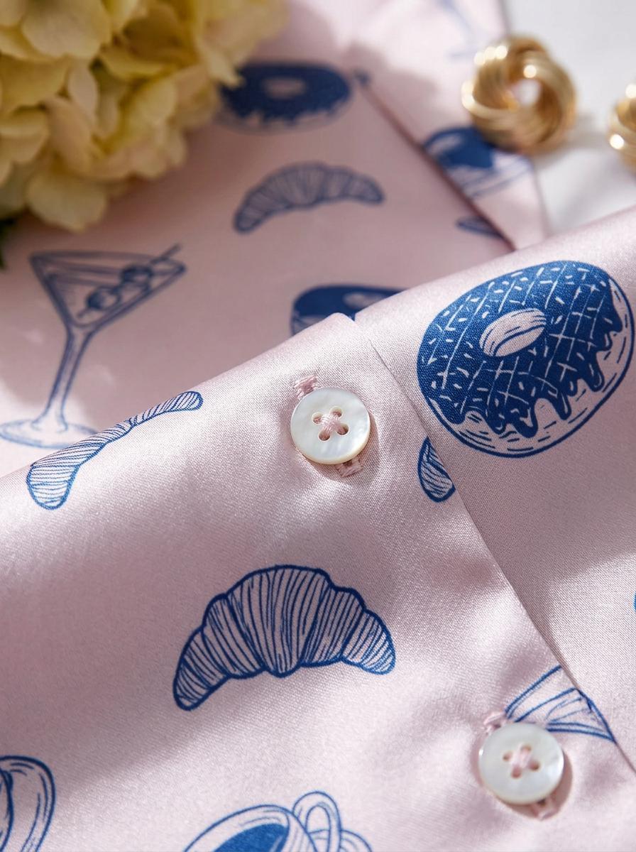 Satin Pajama Set Women, Tiger Botanical Print Sleepwear, Summer Garden Loungewear