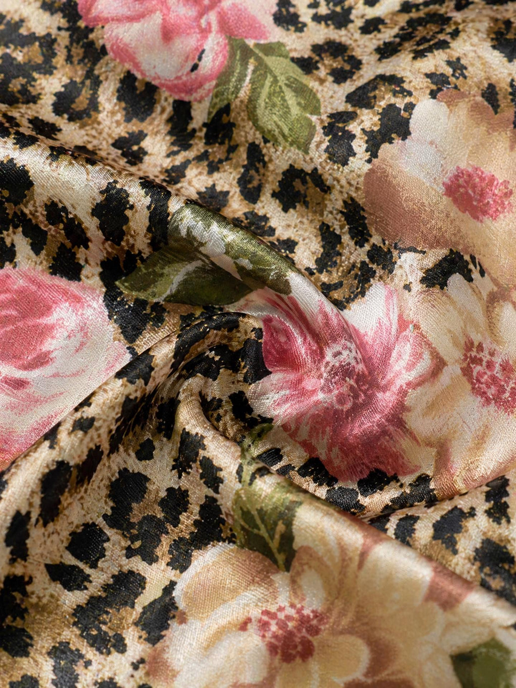 Leopard Floral Pajama Set Women, Satin Summer Pajamas Short Sleeve, Vintage Aesthetic Sleepwear, Animal Print Loungewear, Custom Pajamas