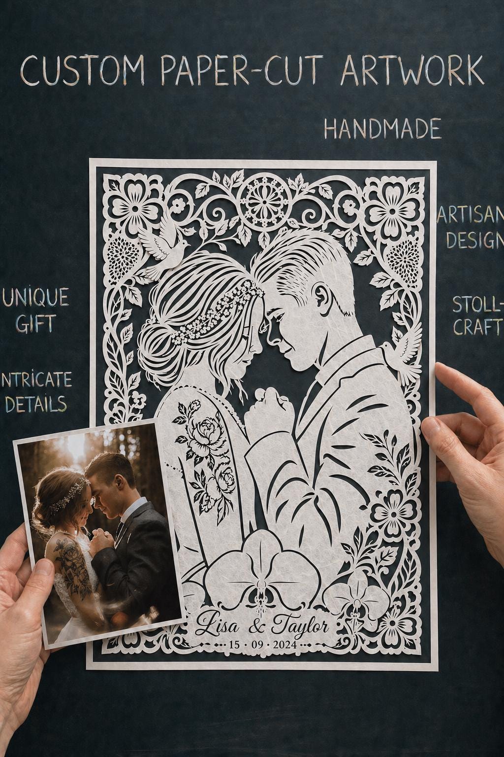 Custom Wedding Welcome Sign Papercut, Personalized Couple Portrait Sign, Wedding Reception Decor, Anniversary Gift, Custom Photo Paper Art