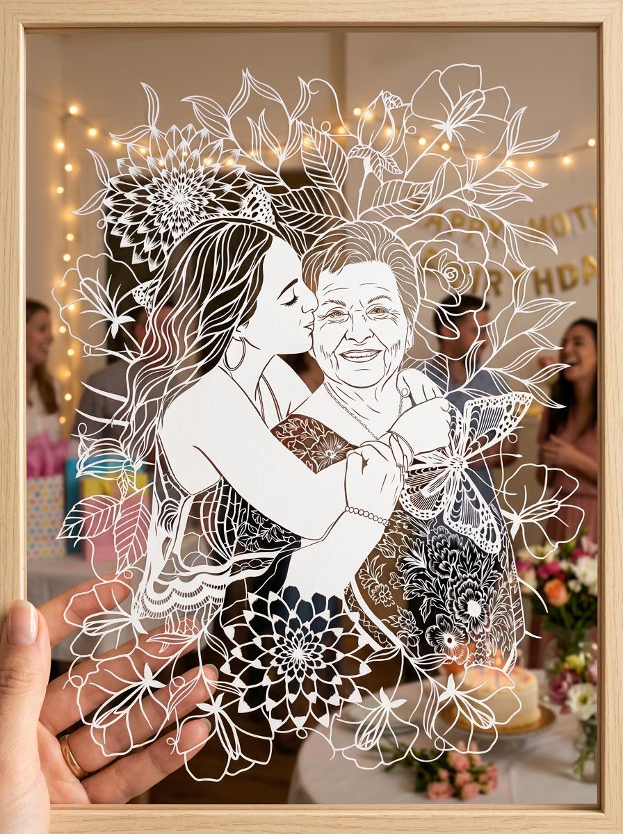 Custom Paper Cut Portrait from Photo, Memorial Gift for Mom, Grandmother Gift, Family Wall Decor, Personalized Photo Art,Memory Gift