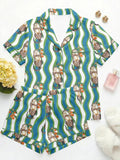 Otter Print Satin Pajama Set, Women's Sleepwear, Summer Loungewear, Gift for Mom