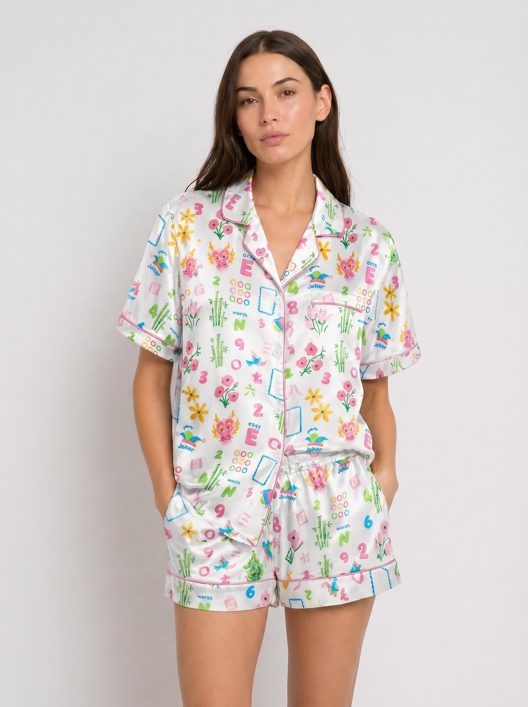 Mahjong Pajama Set Women, Mahjong Party Outfit, Game Night Pajamas, Gift for Mahjong Lover, Girls Night Sleepwear, Lounge Set for Her