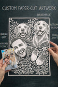 Personalized Pet /Owner Portrait,Custom Pet Paper Cut Portrait from Photo,Dog Portrait Gift, Family / Birthday Gift,Pet Memorial Art