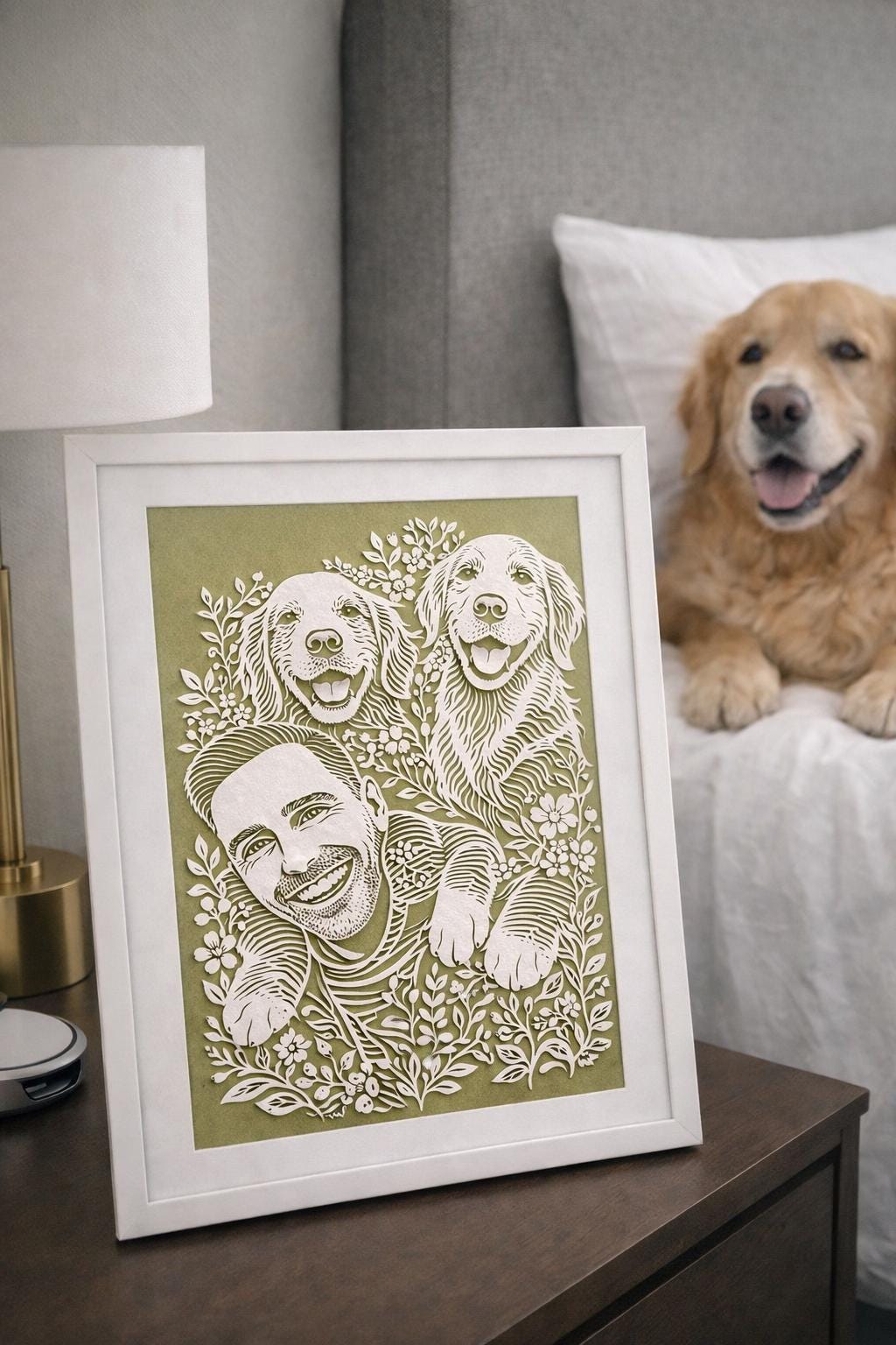 Personalized Pet /Owner Portrait,Custom Pet Paper Cut Portrait from Photo,Dog Portrait Gift, Family / Birthday Gift,Pet Memorial Art