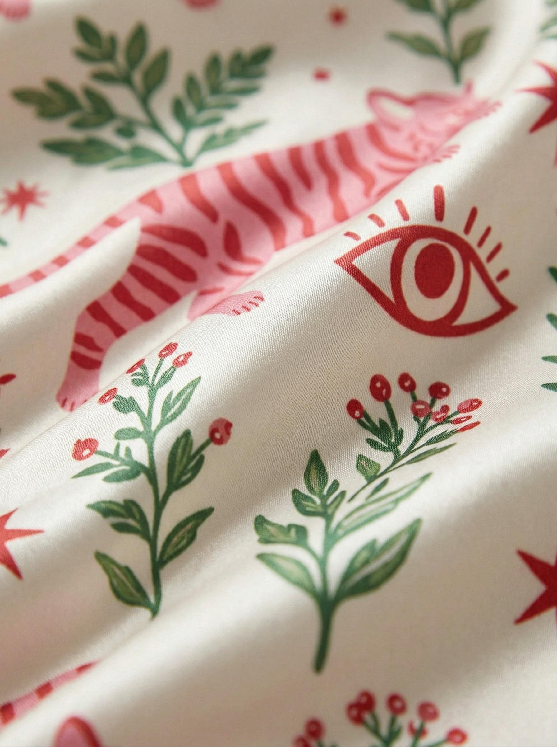 Satin Pajama Set Women, Tiger Botanical Print Sleepwear, Summer Garden Loungewear
