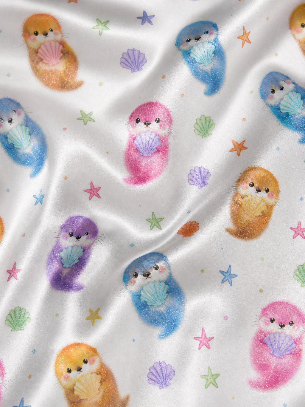Women's Otter Print Pajama Set, Short Sleeve Sleepwear, Ocean Loungewear